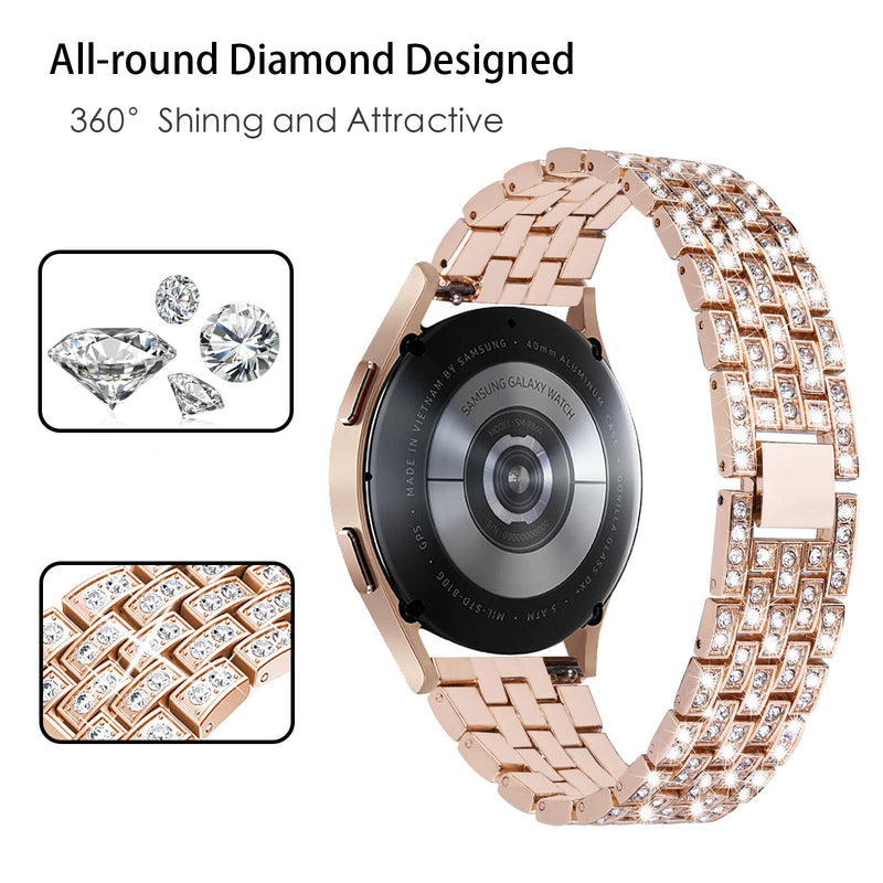 [Australia - AusPower] - V-MORO Compatible with Galaxy Watch 4 40mm/44mm Bands Jewelry Bling Diamond Metal Strap Wristband for Samsung Galaxy Watch 4 classic(42/46mm)/Active2(40mm/44mm)//Galaxy Watch 42mm Rose Gold 