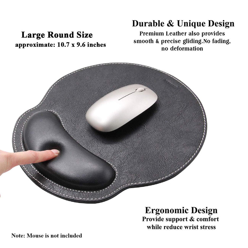 [Australia - AusPower] - Meffort Inc Leather Mouse Pad with Wrist Rest Support & Non-Slip Base, Durable Ergonomic Gaming Mousepad - Black 10.7 X 9.6 Inch 
