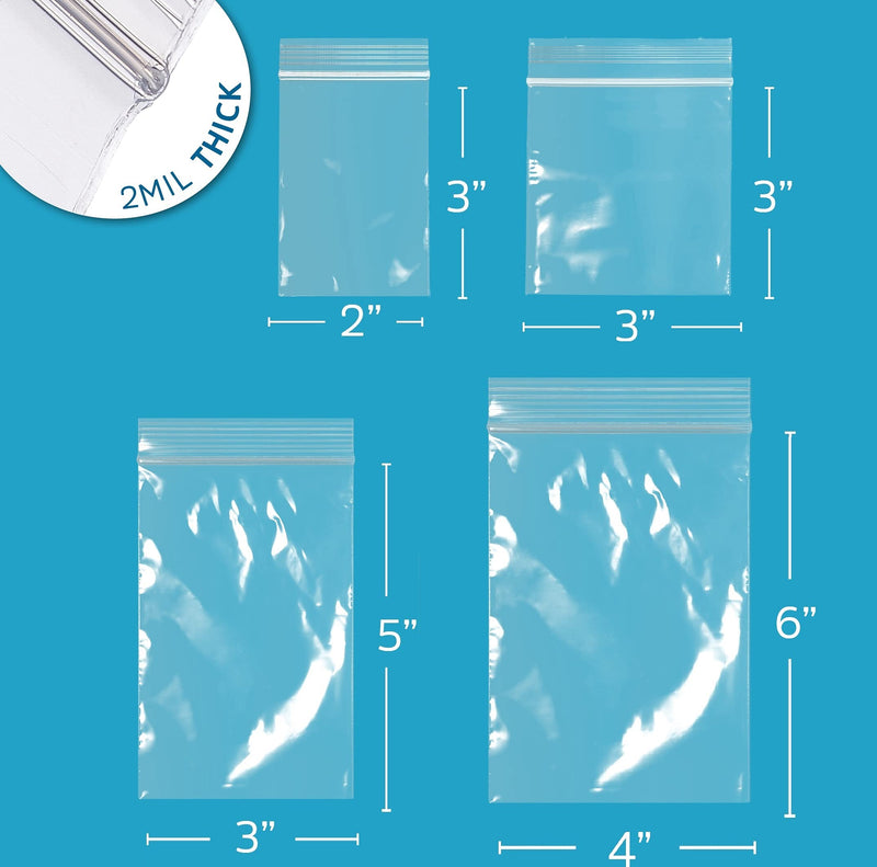 [Australia - AusPower] - ASSORTED CLEAR PLASTIC ZIP BAGS - GPI 400 Pack - 2 mil, 4 Sizes, 2x3, 3x3, 3x5, 4x6, Strong & Durable Poly Baggies, Resealable Zip Top Lock For Jewelry, Storage, Packaging & Shipping. 2x3 - 3x3 - 3x5 - 4x6 