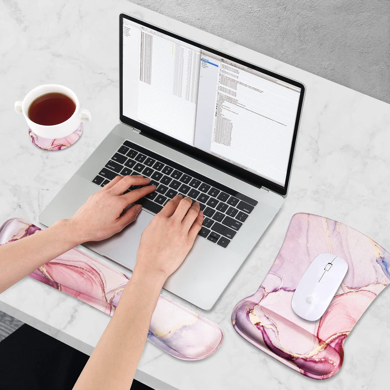 [Australia - AusPower] - AIMSA Ergonomic Keyboard Wrist Rest and Mouse Pad with Wrist Support Set, Memory Foam Non-Slip Rubber Base, for Home, Office, Easy Typing, Pain Relief, Pink Purple Marble 