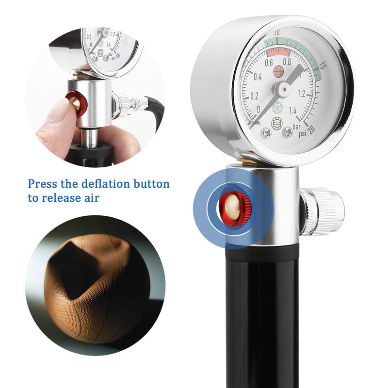 [Australia - AusPower] - Ball Pump with Pressure Gauge, eBall Sports Ball Air Pump with Inflation Needles & Pressure Release Valve for Basketball, Football, Soccer Ball, Rugby, Volleyball and Other Inflatable Balls 
