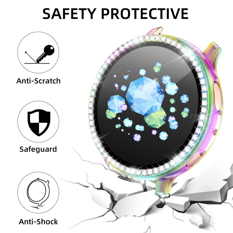 [Australia - AusPower] - GEAK 2 Pack Compatible with Samsung Active 2 Watch Case 40mm, PC Plating Protective Frame HD Screen Protector with Crystal Diamonds for Galaxy Watch Active 2 Case 40mm Clear/Colorful 