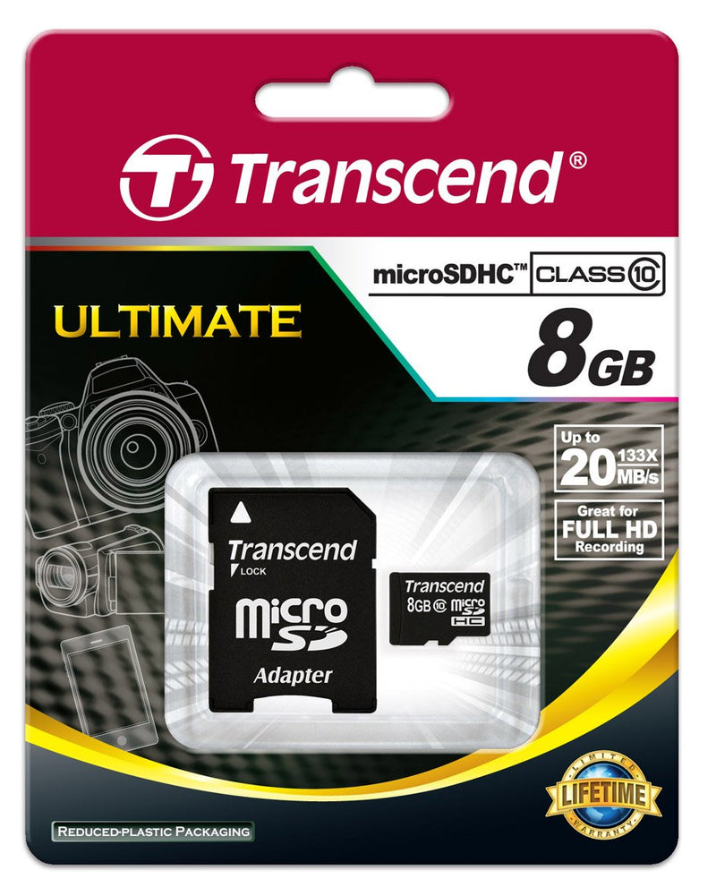 [Australia - AusPower] - Transcend 8 GB Class 10 microSDHC Flash Memory Card TS8GUSDHC10 Standard Packaging 