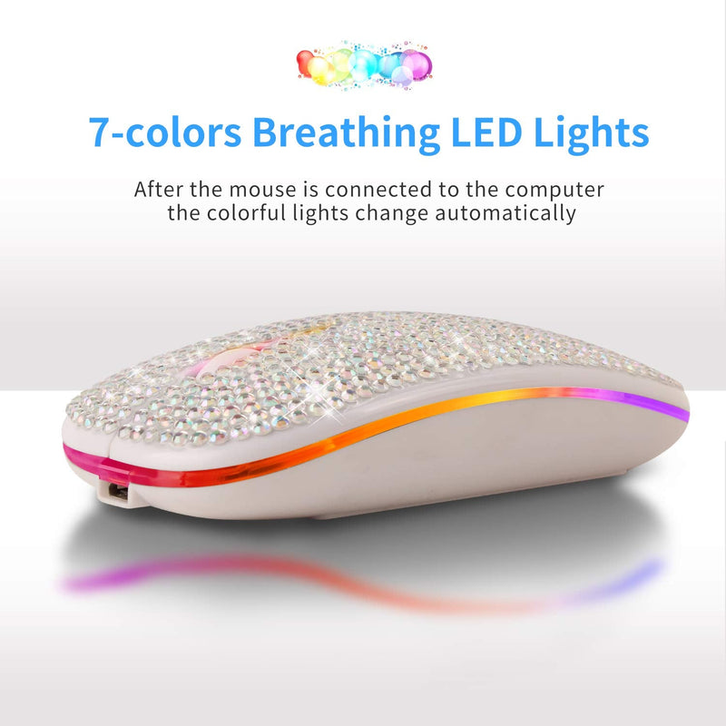 [Australia - AusPower] - Bling Dazzling Rechargeable 2.4GHz+5.2 Bluetooth Wireless Mouse Covered with Crystal Diamond Rhinestone,RGB Backlit,Great Gift idea for Her (Silver) Silver 