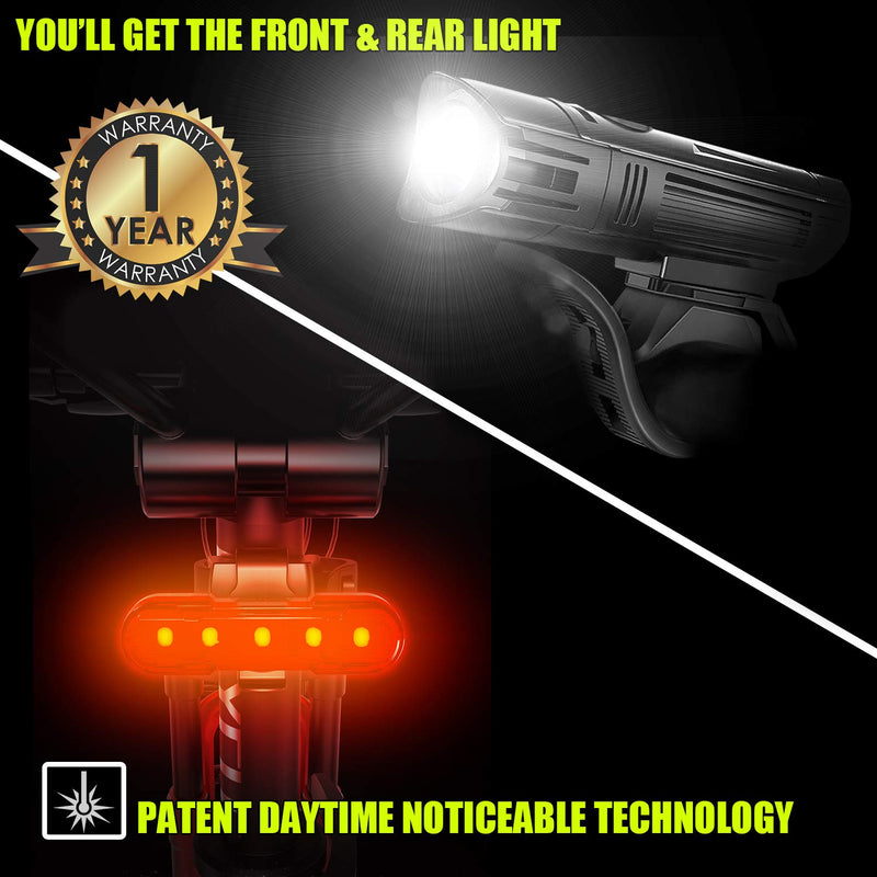 [Australia - AusPower] - BLITZU Gator 450 Lumens Bike Lights Front and Back Set, Headlight and Tail Rear Light, USB Rechargeable Bicycle Lamp, Waterproof, LED Safety Flashlight Cycling Accessories, Fits Adult Kids MTB Helmet 