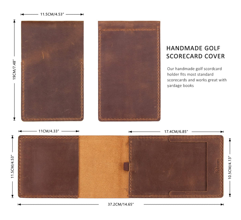 [Australia - AusPower] - Robrasim Handmade Leather Yardage Book Cover, Leather Golf Scorecard Holder with Built-in Pencil Loop Brown 
