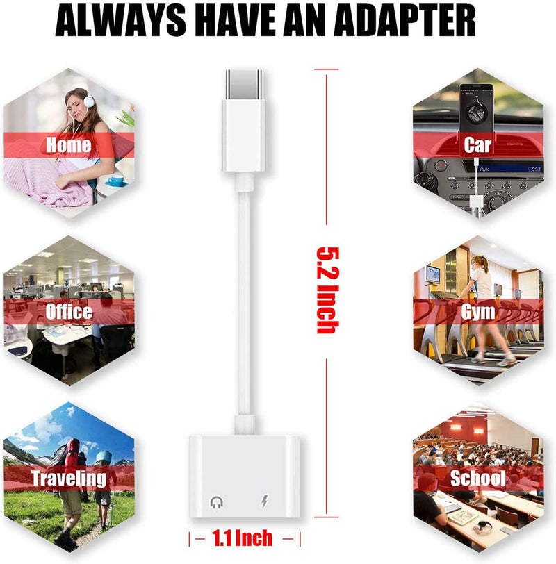 [Australia - AusPower] - USB C to 3.5 mm Jack Adapter, Typc C to 3.5mm Aux Headphone Adaptor Splitter Cable Hi-Res DAC Chip Compatible for Galaxy S20+/Note 20/Huawei P40 P30 Pro/Google Pixel 4/3XL/Mi 8 9 