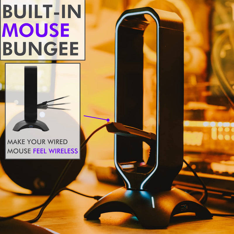 [Australia - AusPower] - Tilted Nation RGB Headset Stand and Gaming Headphone Stand for Desk Display with Mouse Bungee Cord Holder - Gaming Headset Holder with USB 3.0 Hub for Xbox, PS4, PC - Perfect Gaming Accessories Gift Black 
