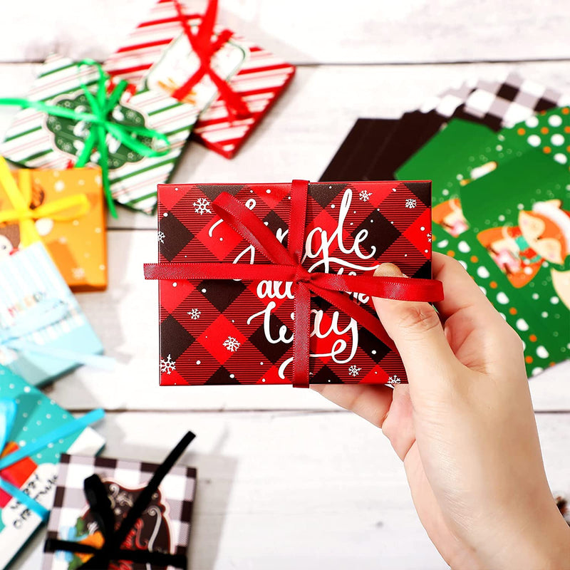 [Australia - AusPower] - 48 Pieces Christmas Gift Card Holder Boxes with Ribbon Paper Decorative Wrapped Envelope Card Boxes for Christmas Gift Wrap Decor (Stylish Style) Stylish Style 