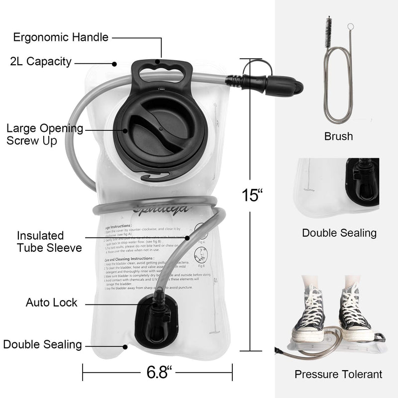 [Australia - AusPower] - Hydration Bladder 2 Pack+1pcs Clean Flexible Brush 2 Liter Leak Proof Water Storage Bag Reservoir，Military Hydration Pack Replacement for Hiking Biking Climbing Cycling Running Camping Backpack 