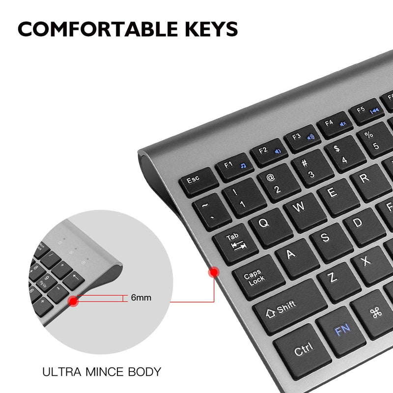 [Australia - AusPower] - Wireless Keyboard Mouse Combo, cimetech Compact Full Size Wireless Keyboard and Mouse Set 2.4G Ultra-Thin Sleek Design for Windows, Computer, Desktop, PC , Notebook - (Grey) Grey 