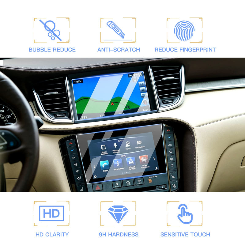 [Australia - AusPower] - Glass Screen Protector for 2014-2020 I*nfiniti Q50 2017-2020 I*nfiniti Q60 Interior Accessories Infotainment Display Screen Protector Foils Tempered Glass 9H Anti-Scratch Navigation Center Control Touchscreen Protective Film (Up Media + Down Touch) 