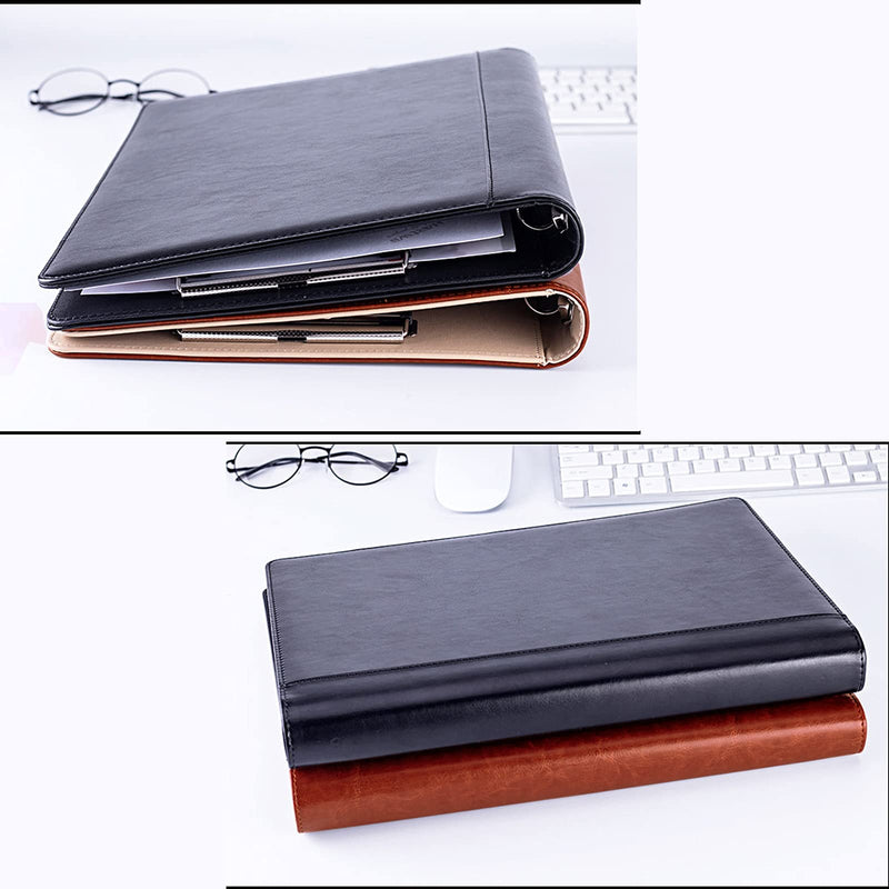 [Australia - AusPower] - Enyuwlcm PU Leather Padfolio Ring Binder with Clipboard Resume Leather Portfolio with 20 Clear Plastic Sleeves Black 