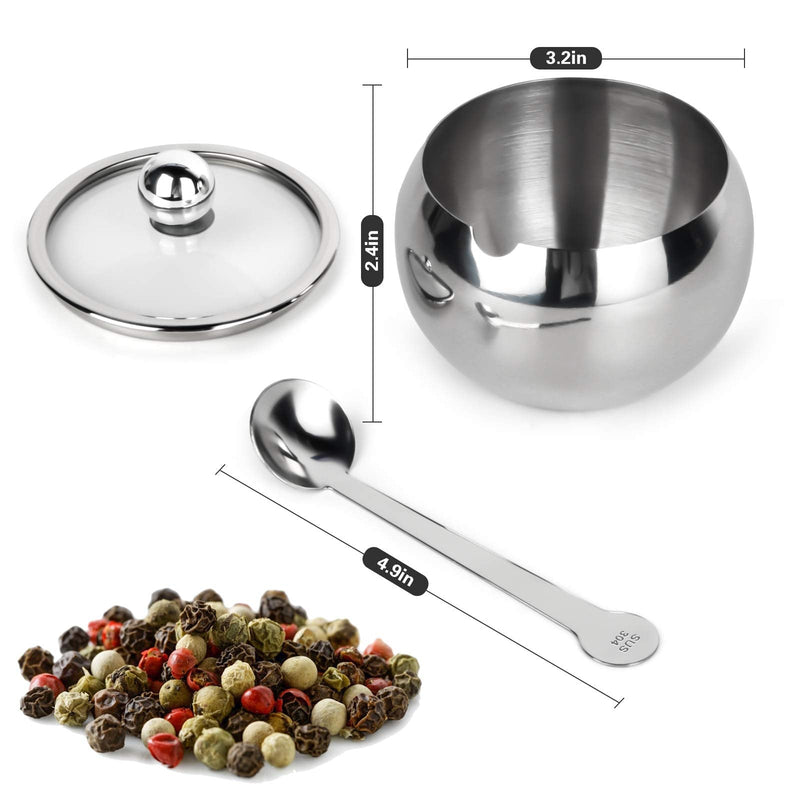 [Australia - AusPower] - Stainless Steel Sugar Bowl with Clear Lid and Sugar Spoon 8.1 Ounces(240 Milliliter) Sugar Container for Home and Kitchen 