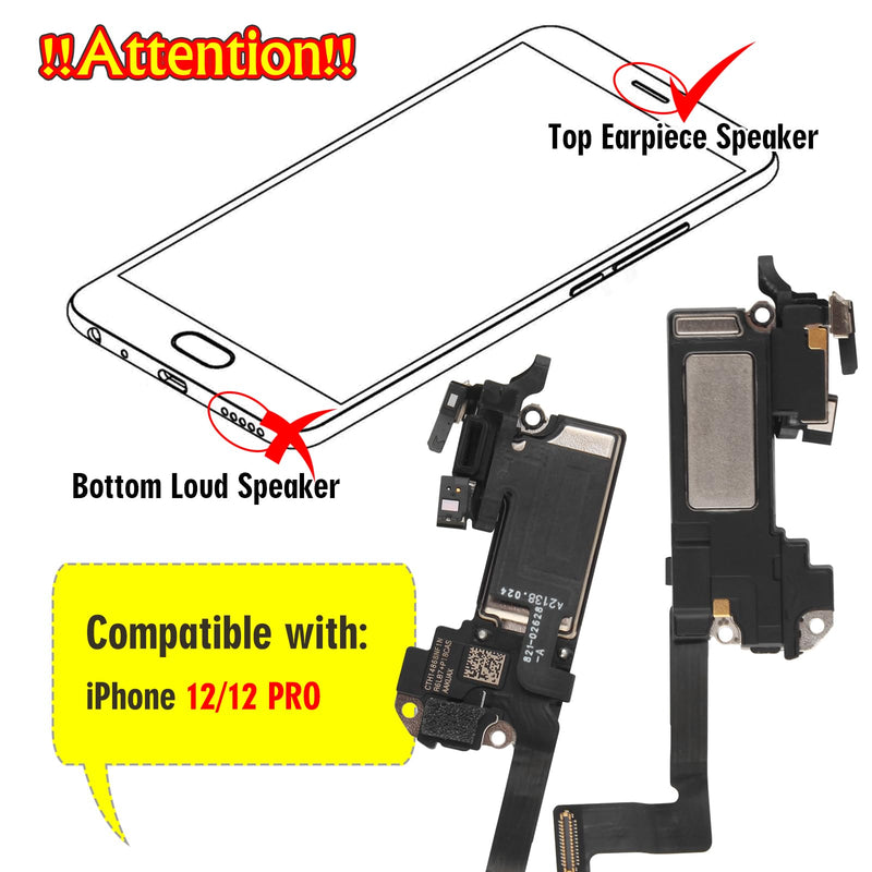[Australia - AusPower] - Earpiece Speaker for iPhone 12 Ear Speaker Replacement for iPhone 12 Pro Speaker Replacement Light Proximity Sensor Flex Cable Earphone Speaker Assembly with Repair Tools Black-12/12 PRO 