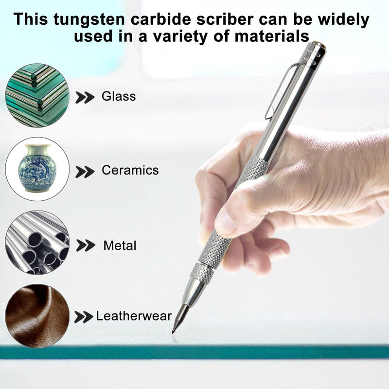 [Australia - AusPower] - Mriuuod 2 Pack Tungsten Carbide Scriber Tool with Magnet, with Extra 10 Replacement Marking Tip And 6-Inch/15cm Stainless Steel Ruler, Etching Engraving Pen for Glass Ceramics Metal Sheet 