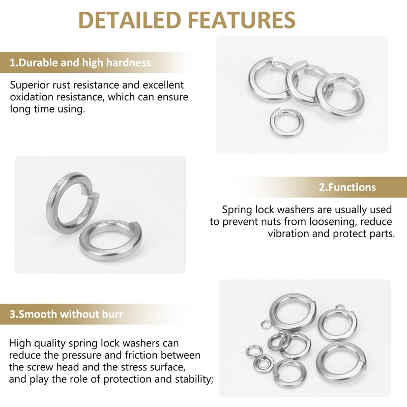 [Australia - AusPower] - 1000 Pieces 304 Stainless Steel Lock Washers, Split Lock Washers, Kindroufly 9 Sizes Spring Lock Washers, Lock Metal Washers Assortment Kit (M2 M2.5 M3 M4 M5 M6 M8 M10 M12) Silver 