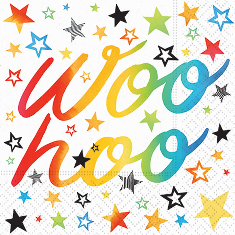 [Australia - AusPower] - Graduation Themed Disposable Beverage Napkins - 40 Count | 3-Ply Cocktail Beverage Napkins | Congrats Grad_Woo-hoo Rainbow Stars Party Tableware Décor 
