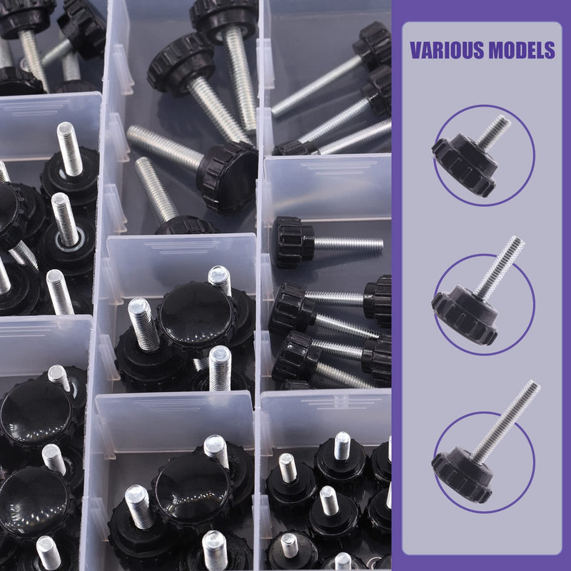 [Australia - AusPower] - Swpeet 48Pcs 9 Sizes M4 M5 M6 Black Round Male Thread Knurled Clamping Knobs Grip Thumb Screw Assortment Kit, Knurled Handle Bolts Grip for Quick Remove Screws Clamping Screws 