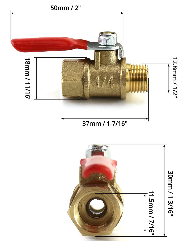 [Australia - AusPower] - QWORK Ball Valve, 3 Pcs 1/4" Heavy Duty Brass Ball Valve Shut Off Switch, 1/4" Male x Female NPT Thread Pipe Fitting Air Compressor Shut Off Valve 3 Pack 