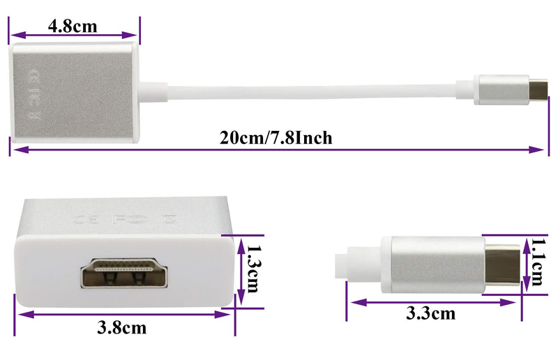 [Australia - AusPower] - AAOTOKK Type C to HDMI Adapter, Type C Male to HDMI Female (3840 x 2160) 4K 60Hz Converter Cable, 4K UHD Screen Display for Samsung Galaxy S10+/S10/S9,Surface Book 2, Dell XPS,ect(20cm/8inch-HDMI) 