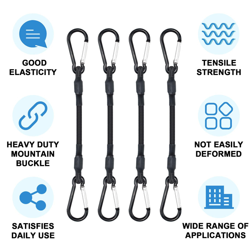 [Australia - AusPower] - SDTC Tech 12IN Mini Short Bungee Cords with Carabiner Hooks Heavy Duty Elastic Tie Downs Straps for Tent, Bike, Kayak, Luggage (4-Pack) 12INCH-4PCS 