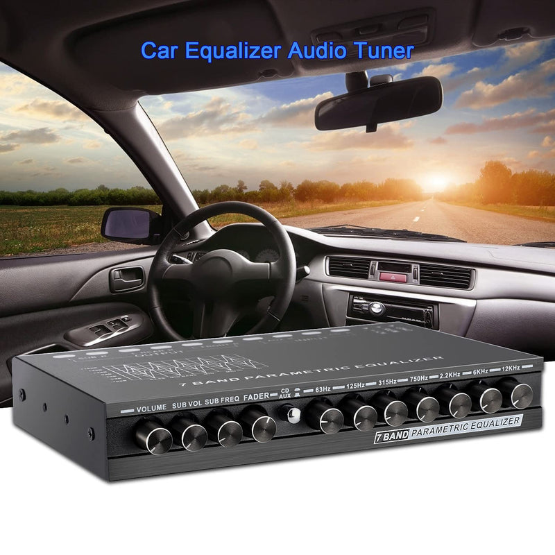 [Australia - AusPower] - Facmogu 7-Band Car Audio Equalizer, Adjustable 7 Bands EQ Car Amplifier Graphic Equalizer with CD/AUX Input Select Switch, Front/Rear + Sub Output, for Boat RV RTV Motorcycle Car Stereo Tone Control 