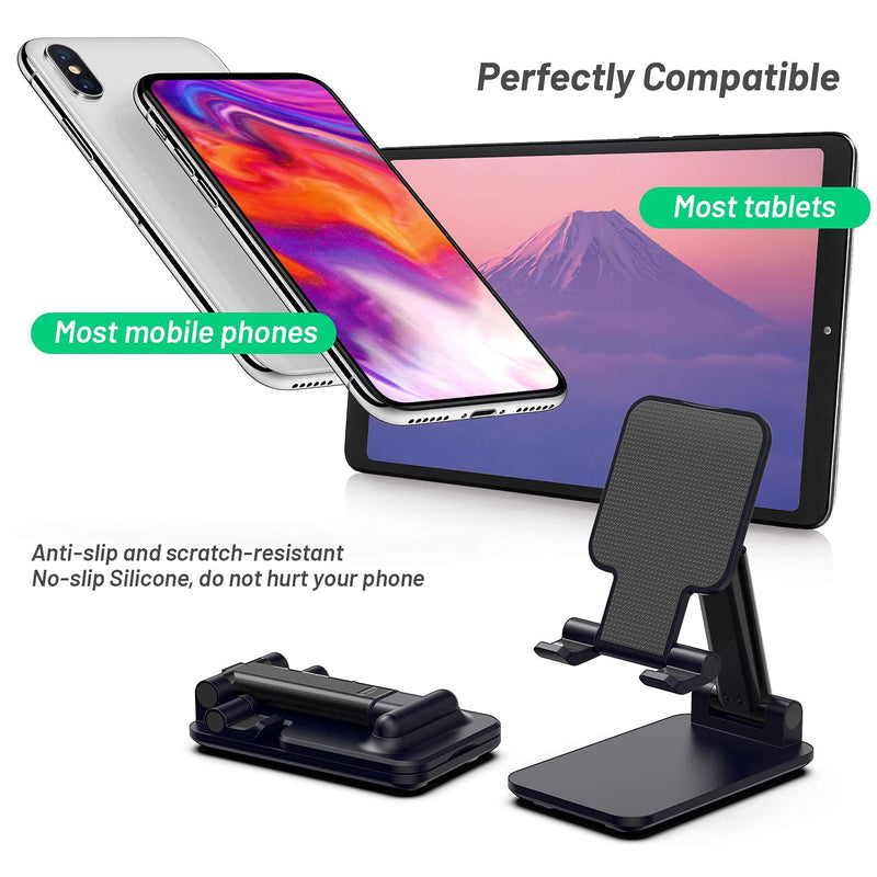 [Australia - AusPower] - Cell Phone Stand Adjustable Angle Height Phone Stand for Desk Stable and Non Slip Mobile Phone Holder, Compatible with Smartphone / iPhone / iPad, Black 