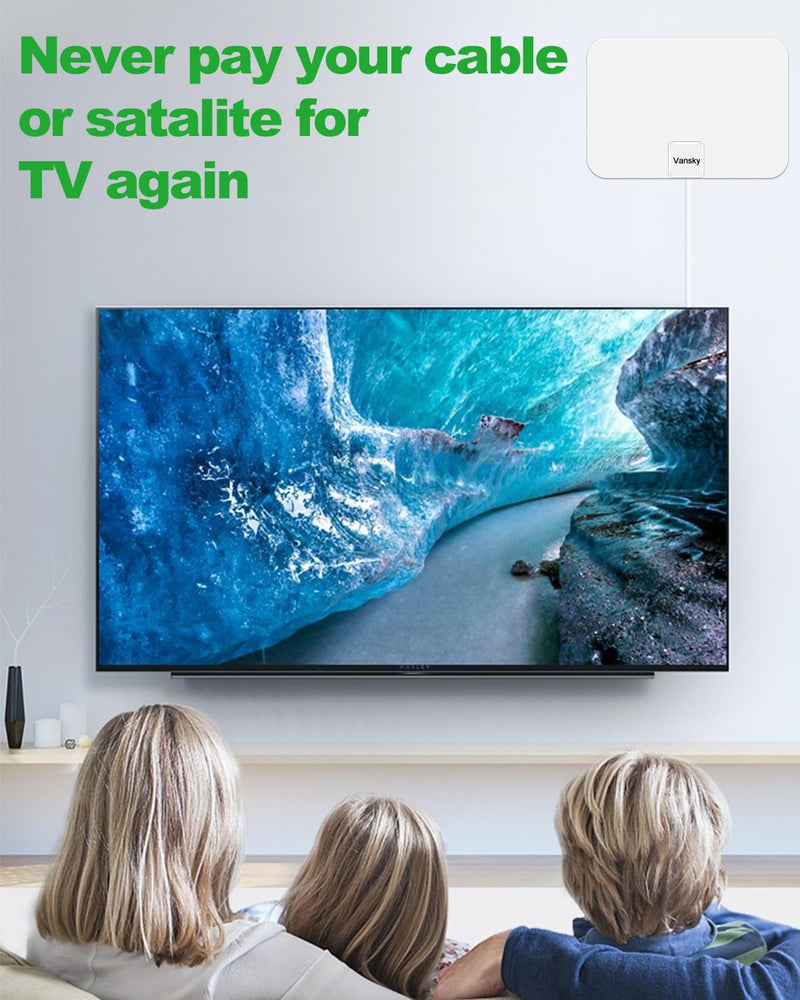 [Australia - AusPower] - Vansky TV Antenna Indoor, Digital Amplified Indoor HDTV Antenna, 1080p VHF UHF Television Local Channels Detachable Signal Amplifier and 16.5ft Long Coax Cable(White) White 