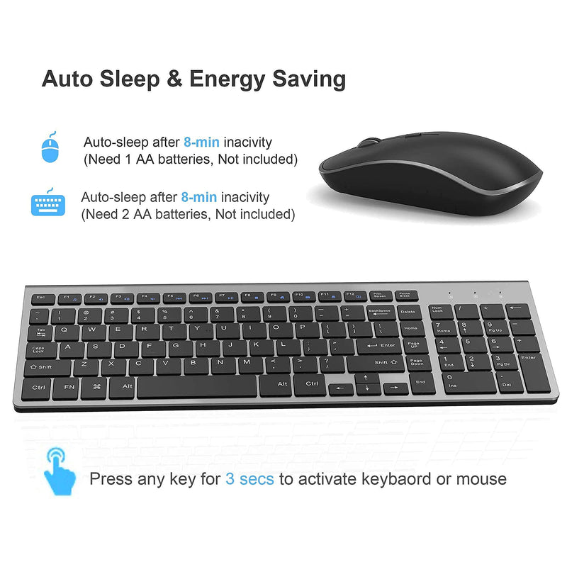[Australia - AusPower] - Wireless Keyboard and Mouse,J JOYACCESS 2.4G Ergonomic and Slim Wireless Keyboard Mouse Combo Designed for Computer,Windows, PC, Laptop,Tablet - Black Grey 