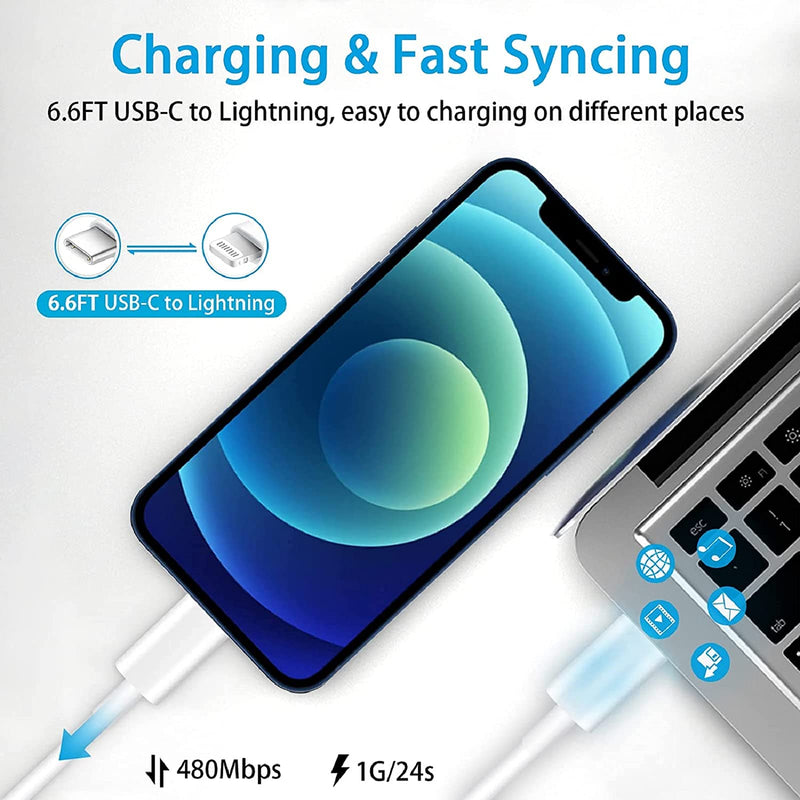 [Australia - AusPower] - iPhone Fast Charger Cable, 【Apple MFi Certified】Apple iPhone Charging Cord 2-Pack 6.6ft USB Type C to Lightning Cable for iPhone 13/13 Pro /12/12 Pro/Max/11/11Pro/XS/Max/XR/X/8/8Plus 