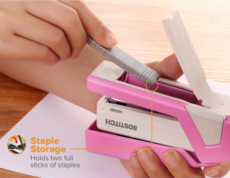 [Australia - AusPower] - Bostitch Office InCourage Spring-Powered Compact Stapler, BCA Pink (1588), plastic-half strip 