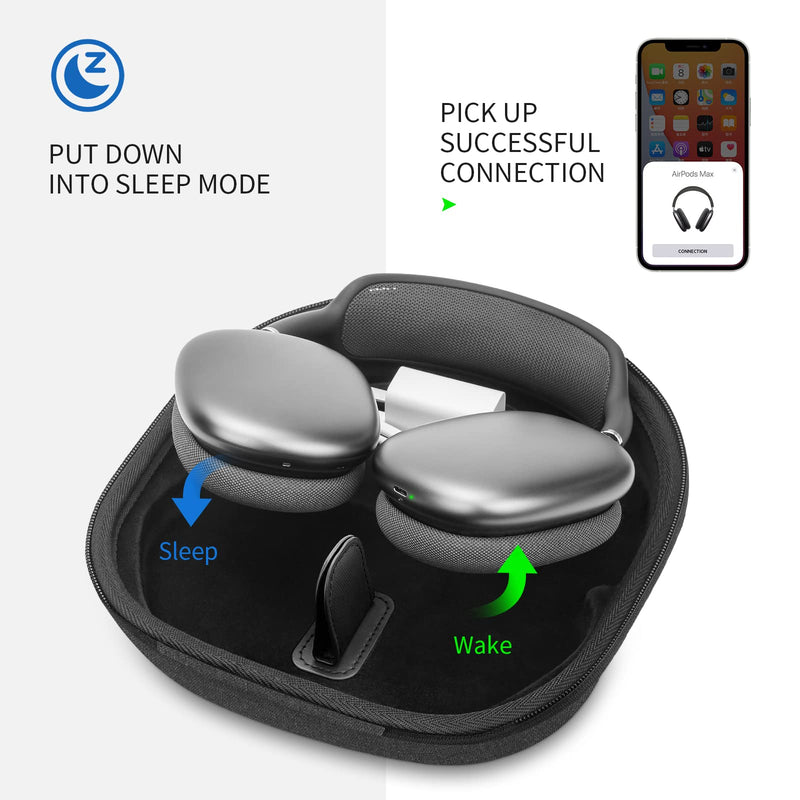[Australia - AusPower] - Smart Case for Apple AirPods Max Supports Sleep Mode, Hard Organizer Portable Carry Travel Cover Storage Bag (Black) black 