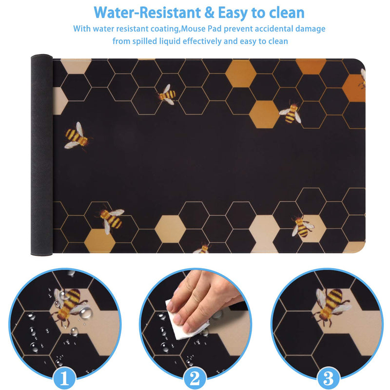 [Australia - AusPower] - iCasso Extended Gaming Mouse Pad (35.4x15.7 in), Large Non-Slip Rubber Base Mousepad with Stitched Edges, Waterproof Keyboard Mouse Mat Desk Pad for Work, Game, Office, Home - Honeycomb 