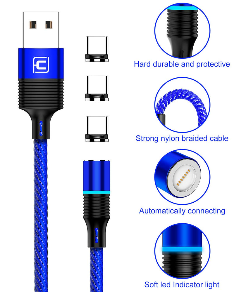 [Australia - AusPower] - Magnetic Type c Cable, CAFELE 2 Pack 6.6ft Magnetic USB C Cable with Led Light, Support QC 3.0 Fast Charging & Data Transfer, Nylon Braided Magnet Phone Charger Cord for Type C Devices - Blue 