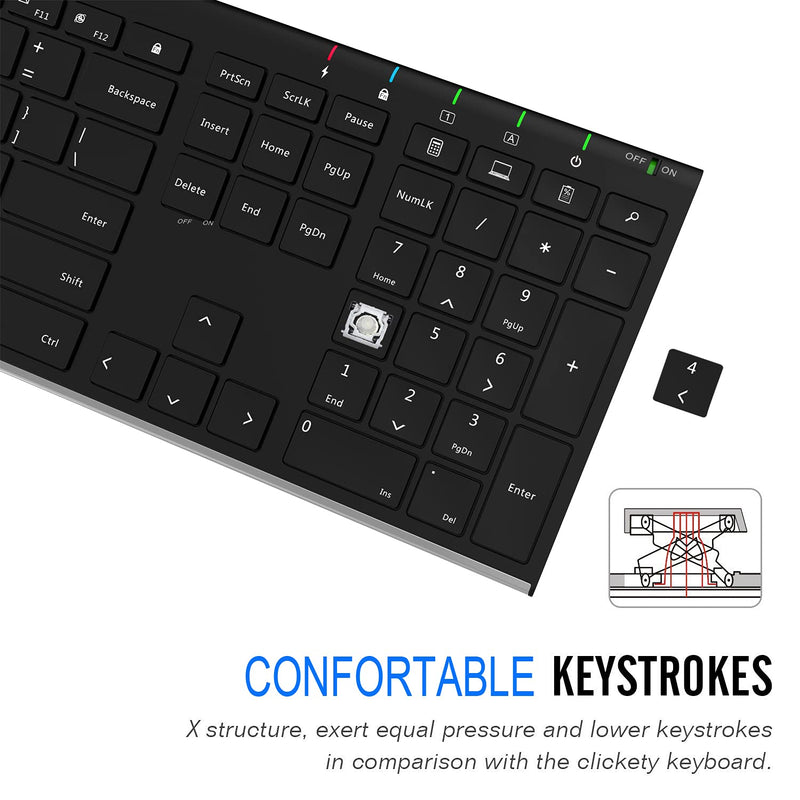 [Australia - AusPower] - ALLIFE 2.4G Wireless Keyboard Stainless Steel Ultra Slim Full Size Keyboard with Numeric Keypad for Computer/Desktop/PC/Laptop/Surface/Smart TV and Windows 10/8/ 7 Built in Rechargeable Battery 