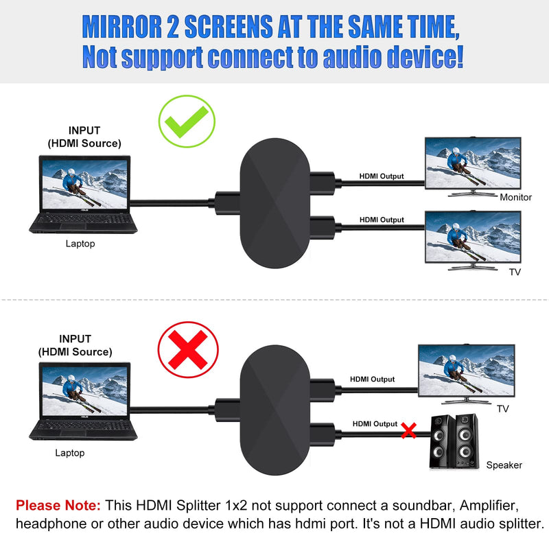 [Australia - AusPower] - 4K@60HZ HDMI Splitter 1 in 2 Out 4:4:4, HDMI 2.0 Splitter for Dual Monitors Supports EDID, 18 Gbps, Digital 4K, DTS-X, HDCP2.2, 2 Way HDMI Splitter for Fire Stick PS4/5 Ultra HD 4K@30HZ 1080p 4K@60HZ HDMI Splitter 1 in 2 out 