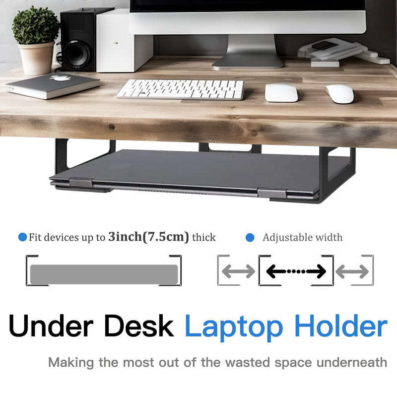 [Australia - AusPower] - Under Desk Laptop Mount, Teridokor 3Pcs Under Desk Shelf Bracket with Rubber Pad Compatible with Device Tall Maximum 3 Inch, Stainless Steel Under Desk Laptop Holder Tray for Laptop MacBook PS4 & More 