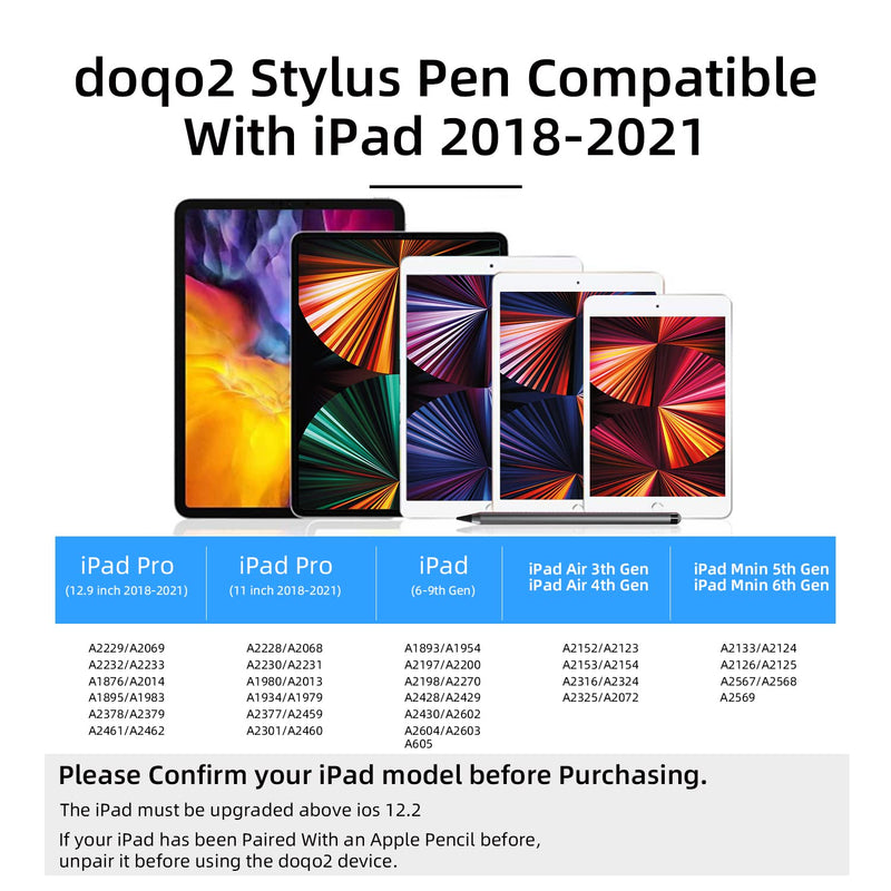 [Australia - AusPower] - doqo Stylus Pen for iPad with Palm Rejection, Active Pencil Compatible with (2018-2021) Apple iPad Pro (11/12.9 inch), iPad Air 3rd/4th Gen, iPad 6/7/8th Gen, iPad Mini 5th Gen Gray 