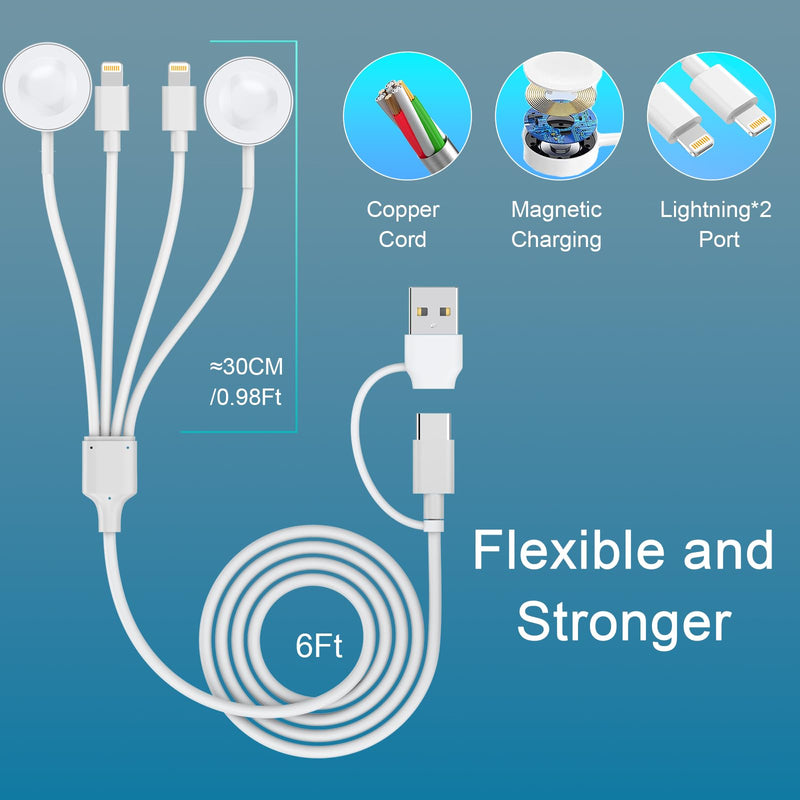 [Australia - AusPower] - 2023 Upgraded USB C Apple Watch Charger [MFi Certified] 4-in-2 iWatch Fast Magnetic Charging Cable for iWatch/iPhone/AirPods, 6FT Portable Wireless Charger Cord for Apple Watch Series 8/7/6/5/SE/4/3 