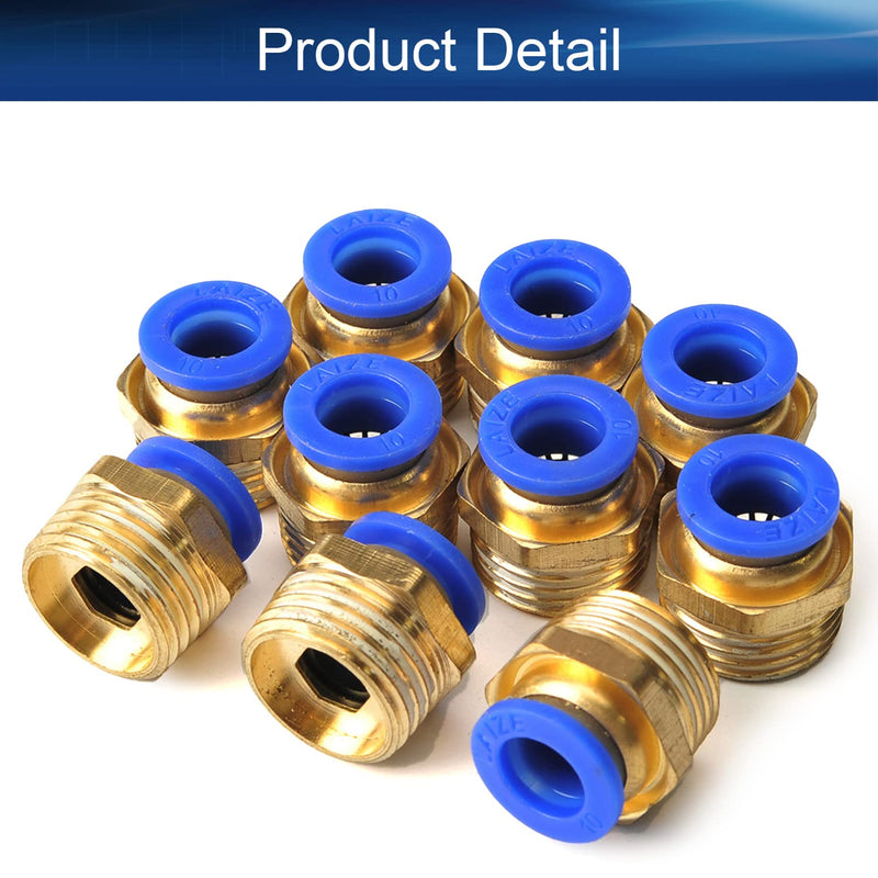[Australia - AusPower] - Bettomshin 10 Pcs Push to Connect Tube Fitting 10mm Tube OD x R1/2 NPT Male Straight Pneumatic Quick Connect Fitting s for PETF Tube 