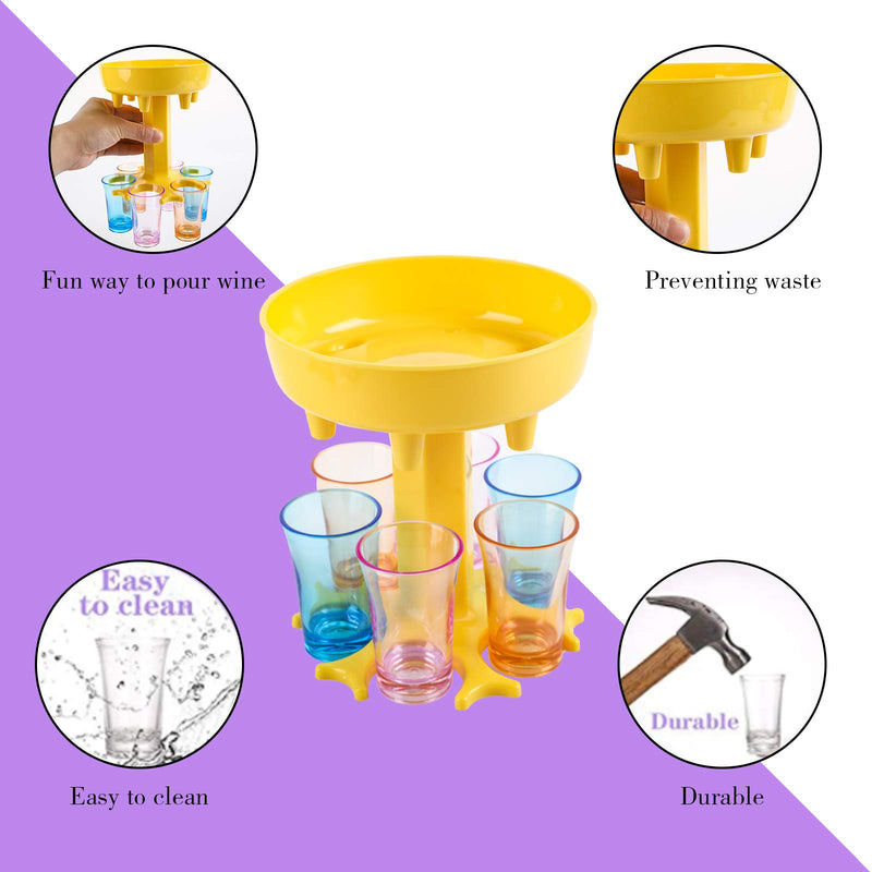 [Australia - AusPower] - 6 Shot Glass Dispenser，Wine Liquid Pour Dispenser with Glass Bar Shot Dispenser and Holder Alcohol Drink Beverage Buddy Dispenser for Christmas Carnival, Party Yellow 