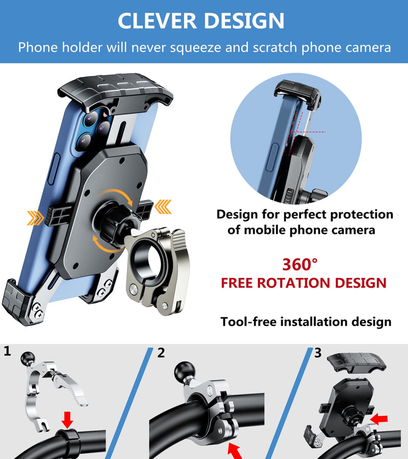 [Australia - AusPower] - KEWIG Motorcycle Phone Mount, Quick Install Bike Phone Holder, Bike Accessories for Motorcycle, Bicycle Handlebar Cradle Clip with Sturdy Aluminum Alloy Mounting Base, Fit for 4" - 7" Cellphones Silver 