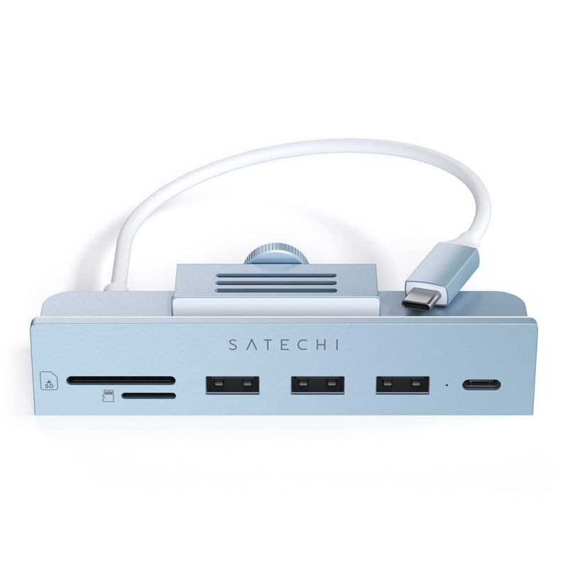 [Australia - AusPower] - Satechi USB-C Clamp Hub – USB-C Data Port, USB-A 3.0 Data, Micro/SD Card Reader – Compatible with Apple Studio Display and 2021 iMac 24-inch. Does Not Fit 2020 iMac and Earlier Models (Blue) Blue 
