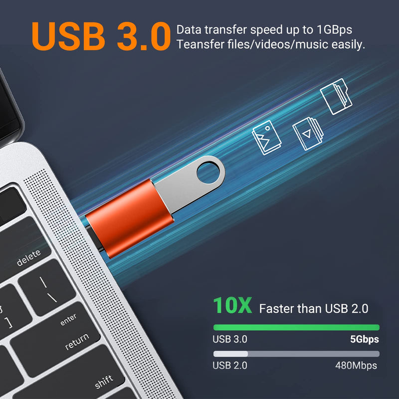 [Australia - AusPower] - [4 Pack]USB C to USB Adapter,【2*USB-C to USB-A】&【2*USB-A to USB-C】Female Adapter SuperSpeed Data Transfer & Fast Charging - Compatible with Laptop, PC, Charger, Power Bank, usb c to usb adapter-Orange 4 Pack Orange 