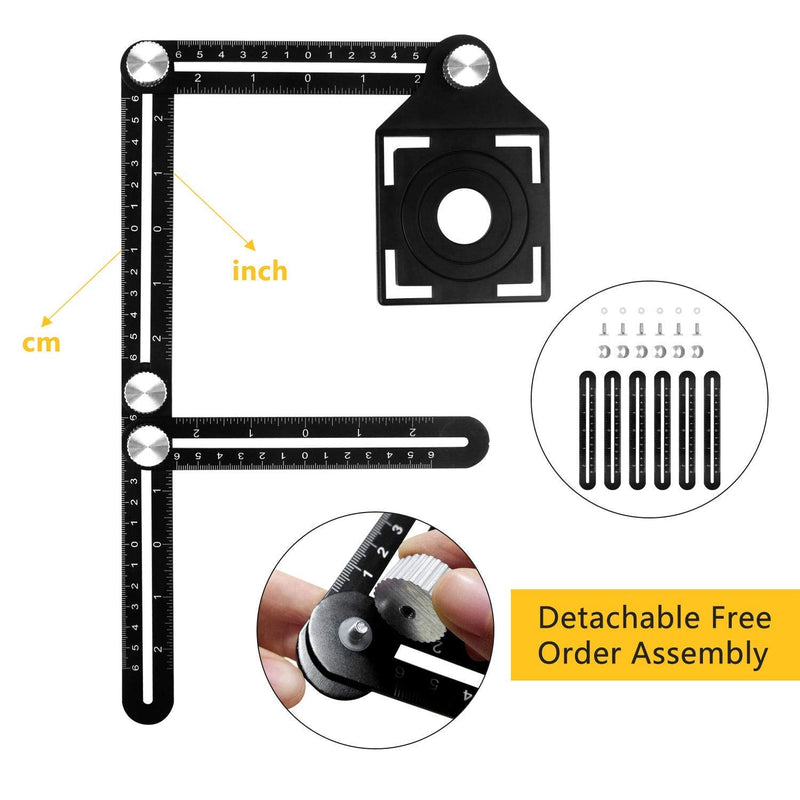 [Australia - AusPower] - Aluminum alloy multi-function six-fold ruler angle finder universal angler ruler metal Drill Guide Locator Tile Opening Hole angle template tool angle copier for Builders, Craftsmen, Carpenters 