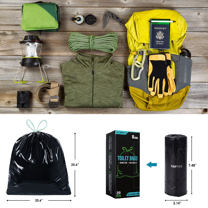 [Australia - AusPower] - TRIPTIPS Portable Toilet Bags 20 Count Drawstring 8 Gallon Camping Toilet Bags Toilet Waste Bags Leak-Proof Toilet Liners, Trash Bags for Camping, Hiking, Traveling 1 Roll *20 Counts 