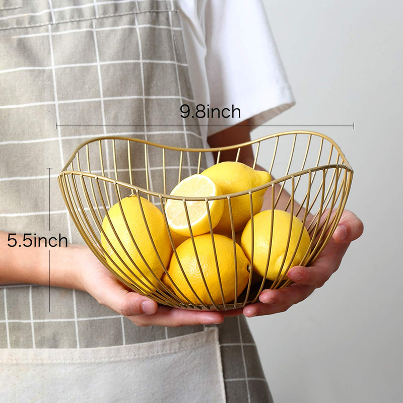 [Australia - AusPower] - DMAR Wire Fruit Basket Gold Fruit Bowl for Kitchen Counter Wave Fruit Basket Serving Bowl Wire Fruit Dish for Fruits and Veggies #2 wave gold 