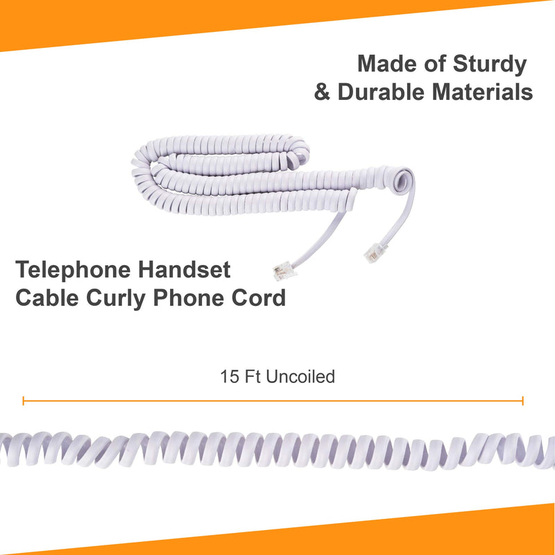 [Australia - AusPower] - Phone Cord for Landline Phone – Tangle-Free, Curly Telephones Land Line Cord – Easy to Use + Excellent Sound Quality – Phone Cords for Landline in Home or Office (15ft) Color: Choctaw White 