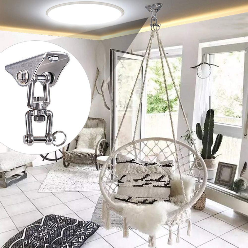 [Australia - AusPower] - BeneLabel Permanent Antirust Stainless Steel Heavy Duty Swing Hanger, 1000 LB Capacity, 2 Screws for Wooden and 2 Expansion Bolts for Concrete, Yoga Hammock Chair Sandbag Swing Sets, 360° Swing 